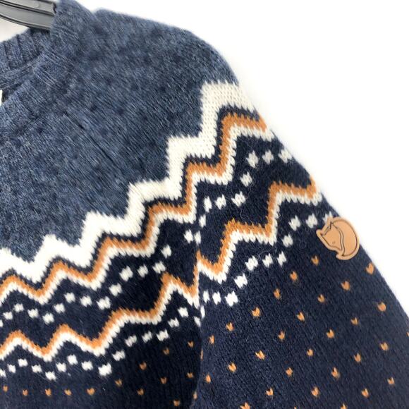 FJALLRAVEN Womens Ovik Sweater Medium Blue Dark Navy Fairisle Wool Crewneck NWT - Picture 9 of 11